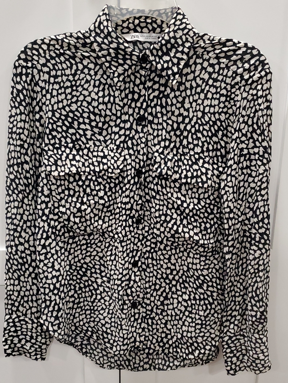 Zara Black and White Abstract Dot Button-Down Shirt
